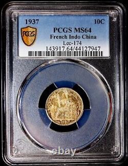 1937 French Indo China 10Cent Sliver Coin PCGS MS64 TONING