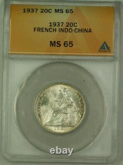 1937 French Indo-China 20 Cent Coin ANACS MS-65