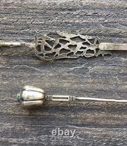 2 antique 19th cent Chinese silver hairpin with enamel