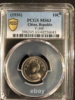 452 China 1936 Nickel 10 Cents PCGS MS63 Y-349