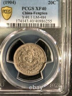464 China 1904 Fengtien Silver 20 Cents PCGS XF40 LM-484. Y-91.1 Large size