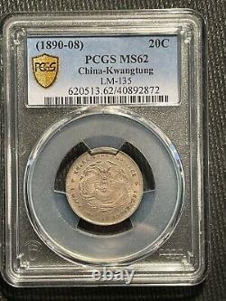 487 China (1890-1908) Kwangtung Dragon Silver 20 Cents PCGS MS62. LM-135