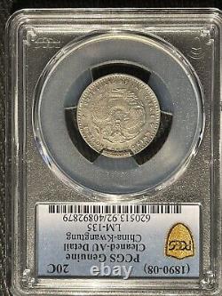 489 1890-08 China Kwangtung Silver 20 Cents LM-135 PCGS AU Details Cleaned