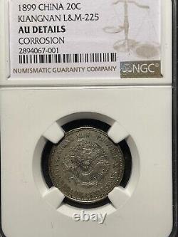 529 Scarce China 1899 Kiangnan silver 20 Cents LM-225. NGC AU Details -Corrosion