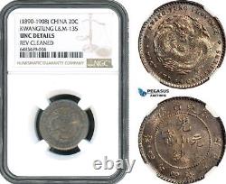 AH381, China, Kwangtung, 20 Cents ND (1890-1908) Silver, L&M 135, NGC UNC Det