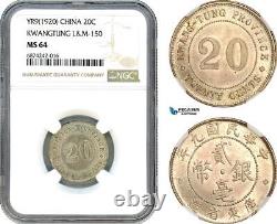 AJ292, China, Kwangtung, 20 Cents Yr. 9 (1920) Silver, L&M 150, NGC MS64