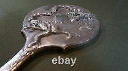 Beautiful 19th20th Cent. Chinese Export Protruding Dragon Silver Mirror Marked