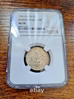 CHINA 1901 Silver Coin Dragon Kiangnan 20 Cent NGC AU 58