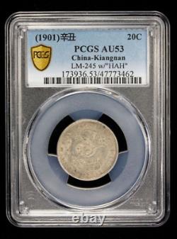 CHINA 1901 Silver Coin Dragon Kiangnan 20 Cent PCGS AU 53