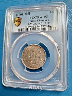 CHINA 1901 Silver Coin Dragon Kiangnan 20 Cent PCGS AU 53