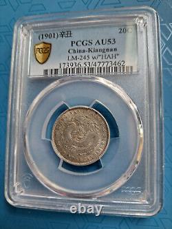 CHINA 1901 Silver Coin Dragon Kiangnan 20 Cent PCGS AU 53