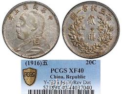 CHINA (1916) 20 Cents, Reverse Dot PCGS XF40 - REAL DEAL, ULTRA RARE VARIETY