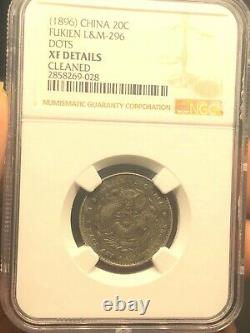 CHINA Fukien 1896 20 Cent Silver Dragon Coin NGC XF DETAILS DOTS 3