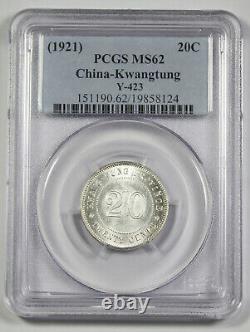 CHINA KWANGTUNG 1921 20 Cent Silver Coin PCGS MS62 Y-423 L&M-151 UNC/BU