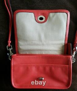 COACHPurse E126919914 Dinky Penny Flap Crossbody Shoulder Bag Coral Red Leather