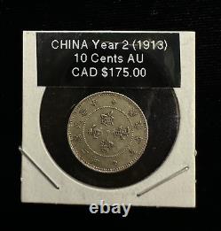 China 10 Cents Year 2 (1913) AU Coin