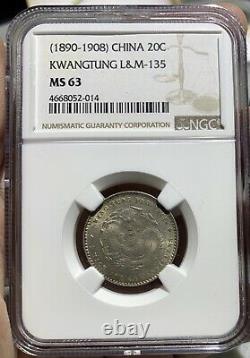 China Kwangtung 20 Cent Ngc Ms63