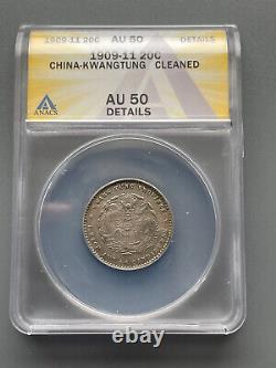 China Kwangtung Province 1909-1911 Silver 20 cents ANACS certified AU 50 Detail
