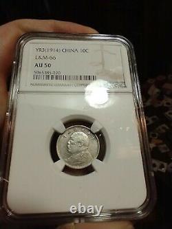 China L&M-66 10 Cents Fat Man NGC AU50 YR3 1914. Almost uncirculated