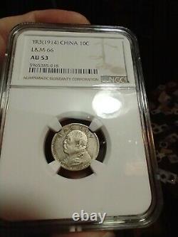 China L&M-66 10 Cents Fat Man NGC AU53 YR3 1914. Almost uncirculated