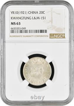 China Republic 20 cents 1921, NGC MS63, Province Kwangtung (1912 1930)
