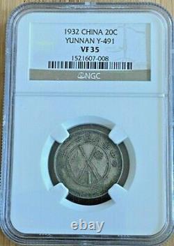 China Yunnan Silver 1932 20 Cents Coin Y491 VF 35