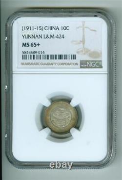 China/yunnan (1911-15) 10 Cents Dragon L&m-424 Ngc Ms-65+ Gem Bu