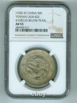 China/yunnan (1920-31) 50 Cents Dragon L&m-422 4 Circles Below Pearl Ngc Au-53