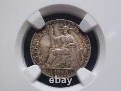 French Indo-China Silver 10 Cent 1893 NGC MS64 Nice Toned