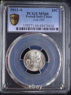 French Indo-China Silver 10 Cent 1911 PCGS MS66