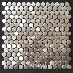 Matel Mosaic Tile Silver Kitchen Backsplash Penny Round Tiles Wall Decor 11PCS