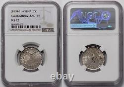 NGC Graded MS62 China-Kwangtung (1909-11) 20 Cents L&M#139 K#32 Unc Silver Coin