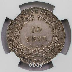Ngc-au55 1896a Fr Indo China 50cents Silver Key Date Toned Aunc