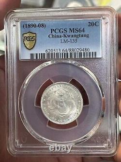 PCGS MS64 China 1890 1908 Kwangtung Province Silver Coin 20 Cents
