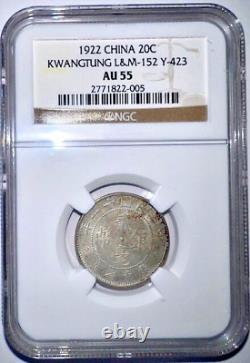 Rare China 1922 20 Cent Kwangtung L&M-152 Y-423 NGC AU 55 $288.88