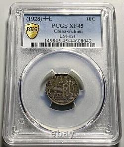 Scarce China 1928 (Yr 17) Fookien Fukien Martyrs 10 Cents Silve Coin PCGS XF 45