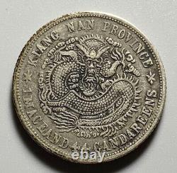 Scarce China Empire Kiangnan 20 Cent Dragon Silver Coin Graffiti Obverse
