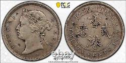 Scarce China Hong Kong 1877 20 Cents Silver Coin PCGS XF 45