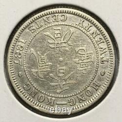 Scarce China Hong Kong 1887 20 Cent Silver Coin CLEANED