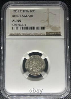 Top Pop Ngc/pcgs & Provnce 1901 China Kirin 10 Cents Silver Coin Ngc Au-55