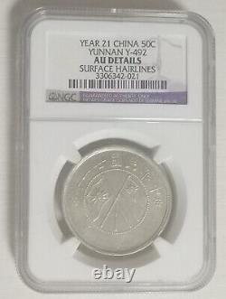 YR21 (1932) CHINA 50C YUNNAN Silver Coin NGC AU Details 21 Y-492 50 cents