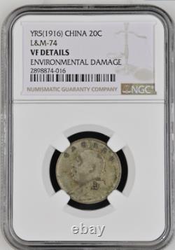 YR5(1916) CHINA L&M-74 20C Shih-Kai Fat Man Silver Dollar VF Details NGC Cert
