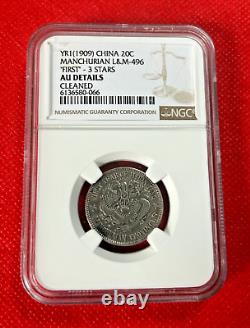 Year 1 1909 China 20 Cash Manchurian L & M 496 First 3 Stars Ngc Au Details