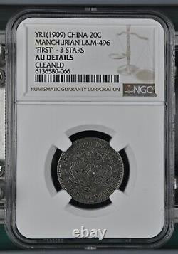 Year 1 1909 China 20 Cash Manchurian L & M 496 First 3 Stars Ngc Au Details