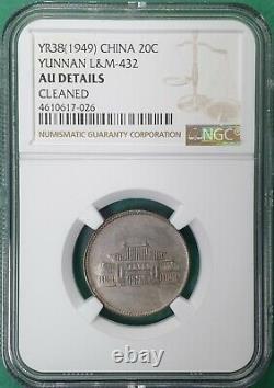 Yr38 (1949) China 20 Cents Yunnan Silver L&m-432 Ngc Au Details Cleaned