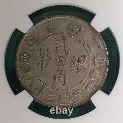 Yr38 (1949) China 20 Cents Yunnan Silver L&m-432 Ngc Au Details Cleaned